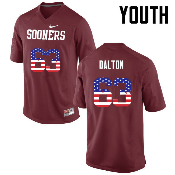 Youth Oklahoma Sooners #63 Alex Dalton College Football USA Flag Fashion Jerseys-Crimson